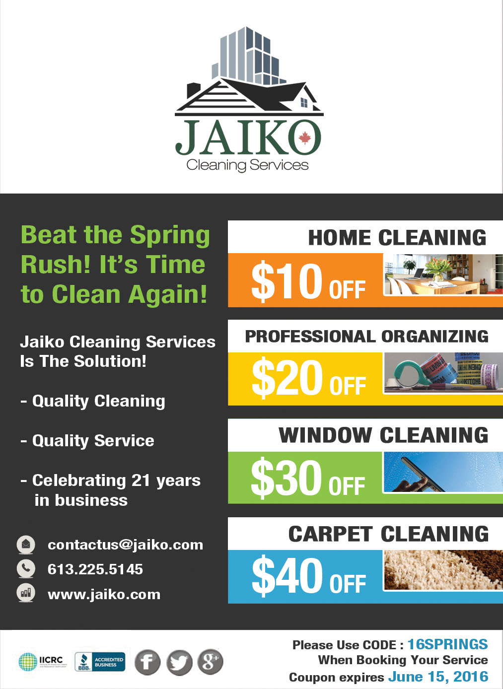 Jaiko Cleaning Services spring coupon