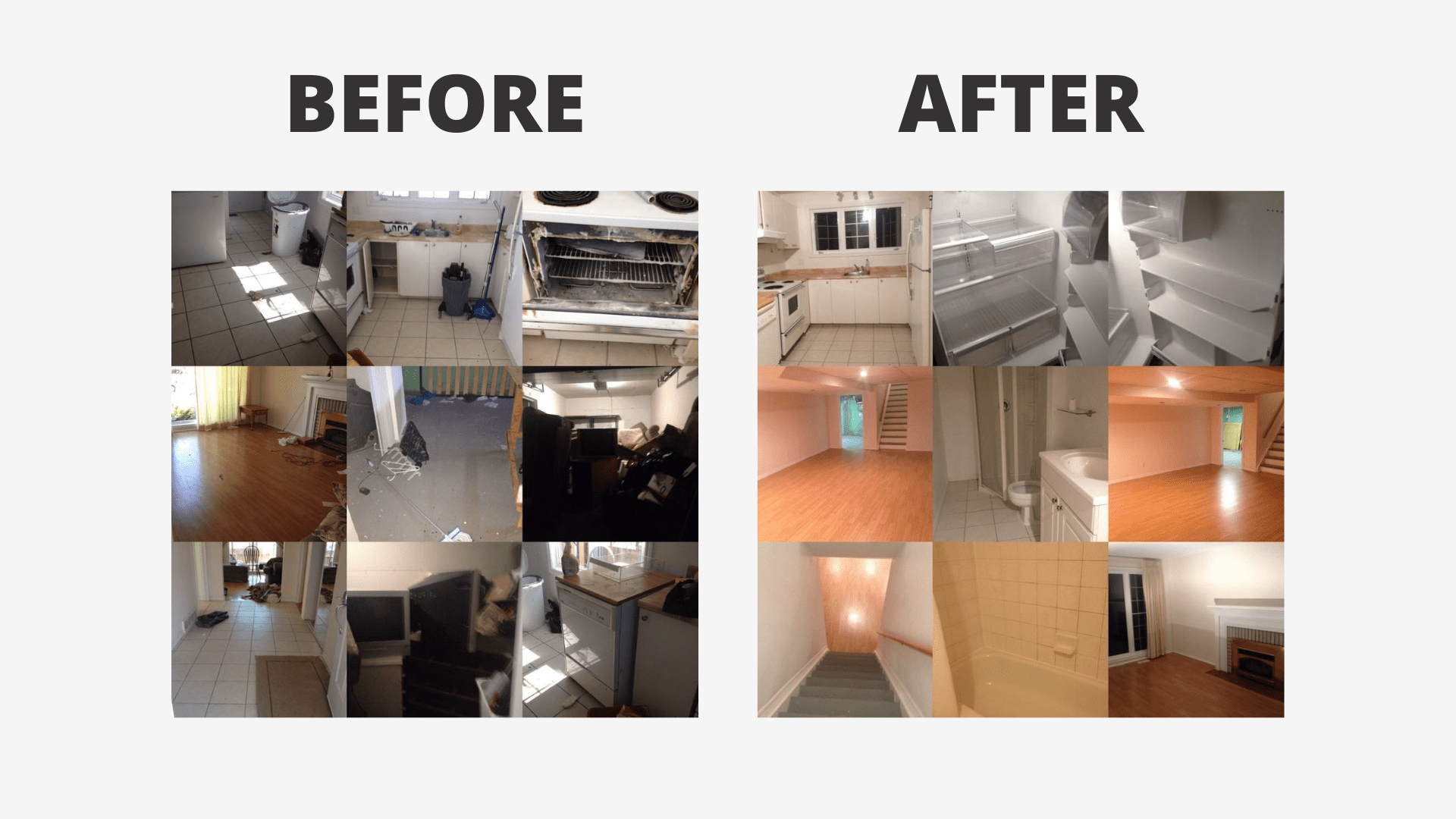 home cleaning collage of a home before and after being cleaned